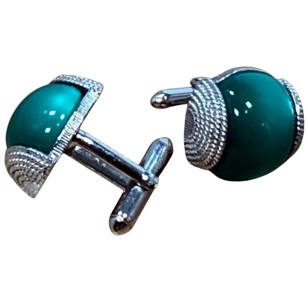 MCM Green Cufflinks Dome Style with Silver Tone